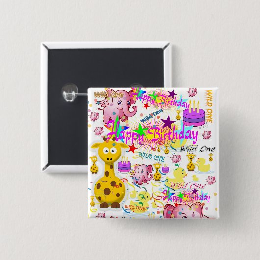 Wild One First Birthday Square Button (Voorkant /achterkant)