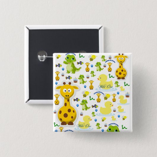 Wild One First Birthday Square Button (Voorkant /achterkant)
