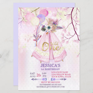 Wild One First Birthday TeePee Boho-Large Kaart