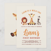 Wild One First Birthday Waterverf Safaridieren Kaart (Voorkant / Achterkant)