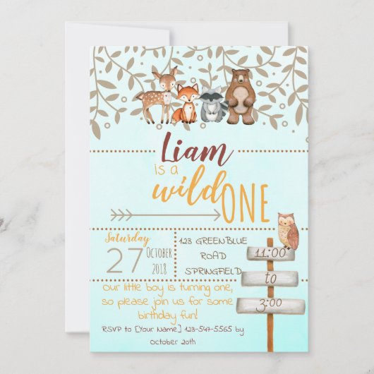 Wild One First Birthday Woodland Theme Uitnodiging (Voorkant)