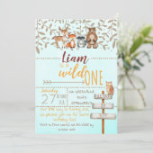 Wild One First Birthday Woodland Theme Uitnodiging (Staand voorkant)