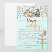 Wild One First Birthday Woodland Theme Uitnodiging (Voorkant / Achterkant)