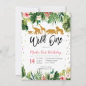 Wild One Floral Birthday Invitation Oerwoud Animal Kaart (Voorkant)