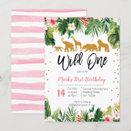 Wild One Floral Birthday Invitation Oerwoud Animal Kaart