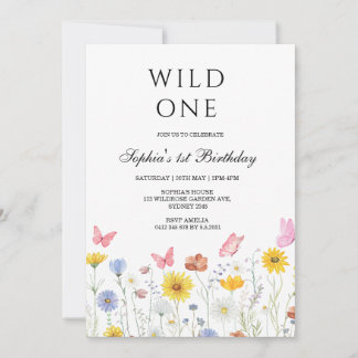 Wild One Floral Butterfly First Birthday Party Kaart