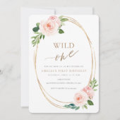 Wild One Floral First Birthday Invitation Girl Kaart (Voorkant)