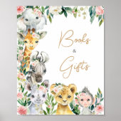 Wild One Floral Safari Baby shower boeken en gesch Poster (Voorkant)