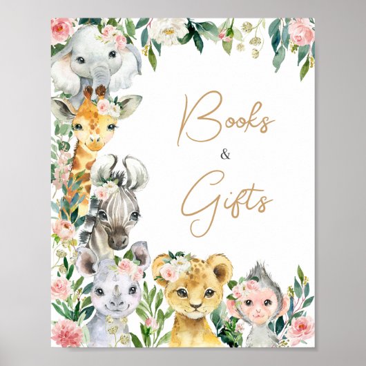 Wild One Floral Safari Baby shower boeken en gesch Poster (Voorkant)