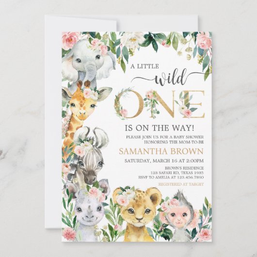 Wild One Floral Safari Baby shower Kaart (Voorkant)