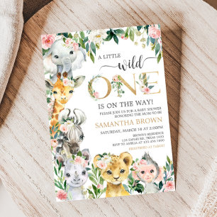 Wild One Floral Safari Baby shower Kaart