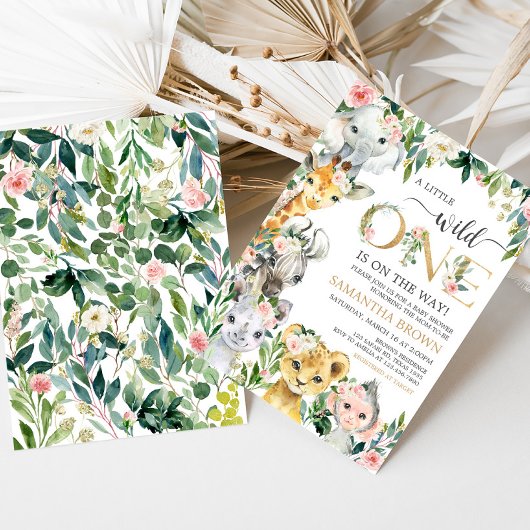 Wild One Floral Safari Baby shower Kaart