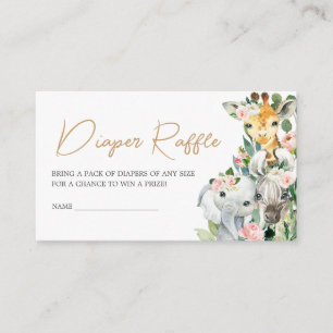 Wild One Floral Safari Baby shower Luier Raffle Informatiekaartje