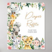 Wild One Floral Safari Baby shower Luier Raffle Poster (Voorkant)