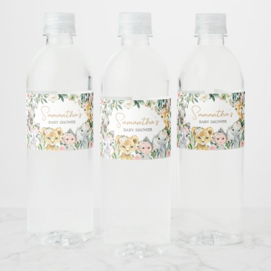 Wild One Floral Safari Baby shower Waterfles Etiket (Flessen)