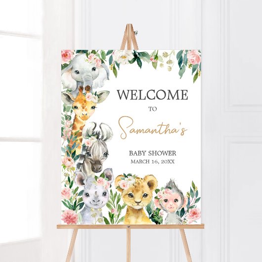 Wild One Floral Safari Baby shower Welkom Poster