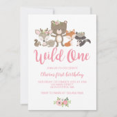 Wild One Floral Woodland Animal First Birthday Inv Kaart (Voorkant)