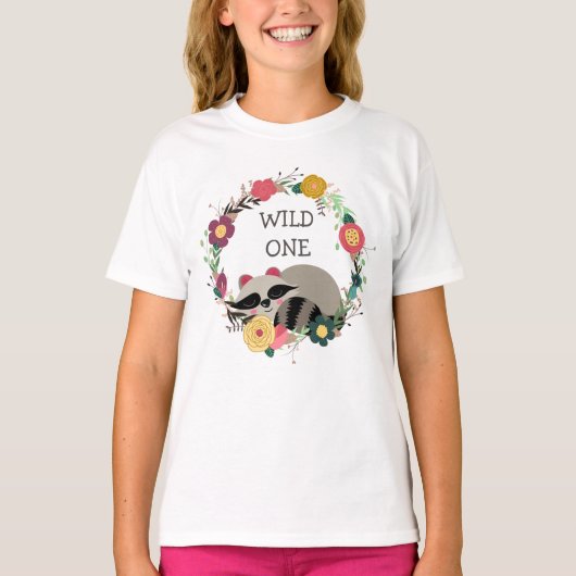 Wild One Floral Wreath Raccoon T-shirt (Voorkant)