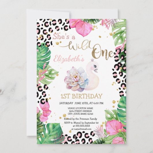 Wild One,Flower Zwanenblaadjes Eerste Verjaardag Kaart (Voorkant)