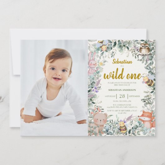 Wild One Forest Leuke Dieren Boho Jongen 1e Verjaa Kaart (Voorkant)