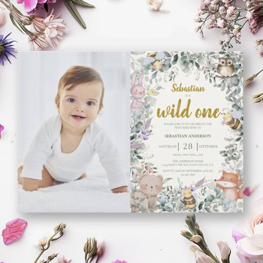 Wild One Forest Leuke Dieren Boho Jongen 1e Verjaa Kaart