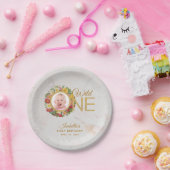 Wild One Foto Roos Krans Eerste Verjaardag Marmer Papieren Bordje (Feest)