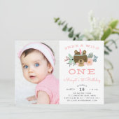 Wild One | Foto van First Birthday Party Invite Kaart (Staand voorkant)