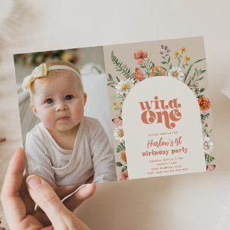 Wild One Foto Verjaardag Uitnodiging | Wildbloemen