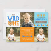 Wild One Fox 3 foto eerste verjaardag uitnodiging (Voorkant)