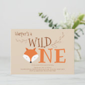 Wild One Fox Animal First Birthday Invitation Kaart (Staand voorkant)