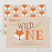 Wild One Fox Animal First Birthday Invitation Kaart (Voorkant / Achterkant)