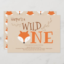 Wild One Fox Animal First Birthday Invitation