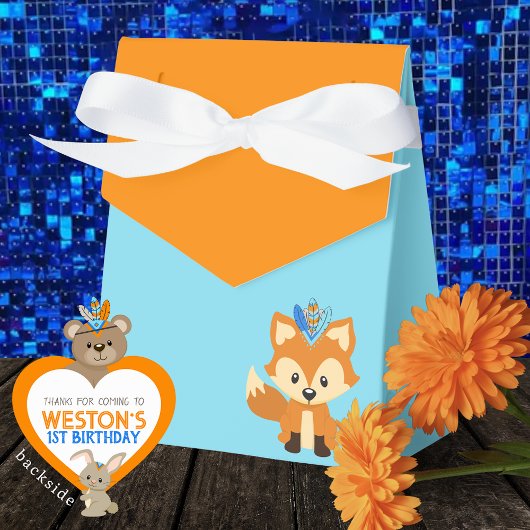 Wild One Fox Baby Blauw & Sinaasappel Treat Favor  Bedankdoosjes