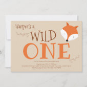 Wild One Fox First Birthday Invitation Kaart (Voorkant)