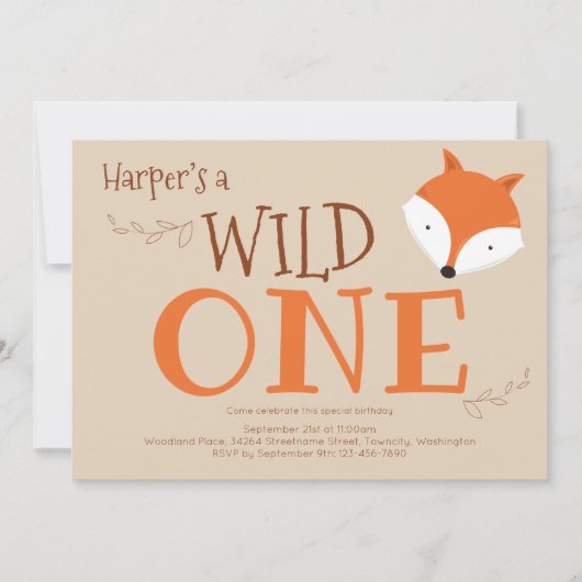 Wild One Fox First Birthday Invitation Kaart (Voorkant)