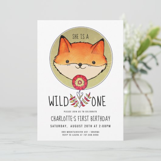 Wild One Fox First Birthday Kaart (Staand voorkant)
