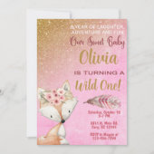 Wild One fox woodland 1e verjaardag uitnodiging. Kaart (Voorkant)