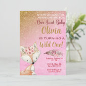 Wild One fox woodland 1e verjaardag uitnodiging. Kaart (Staand voorkant)