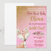 Wild One fox woodland 1e verjaardag uitnodiging. Kaart (Voorkant / Achterkant)