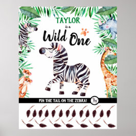 Wild One Game Safari Animal Zebra 1ste verjaardag Poster