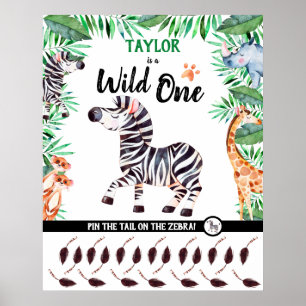 Wild One Game Safari Animal Zebra 1ste verjaardag Poster