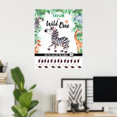 Wild One Game Safari Animal Zebra 1ste verjaardag Poster (Thuiskantoor)