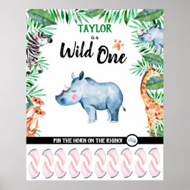Wild One Game Safari Rhino 1st Birthday Oerwoud Poster