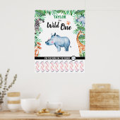 Wild One Game Safari Rhino 1st Birthday Oerwoud Poster (Keuken)