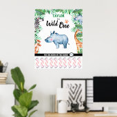 Wild One Game Safari Rhino 1st Birthday Oerwoud Poster (Thuiskantoor)
