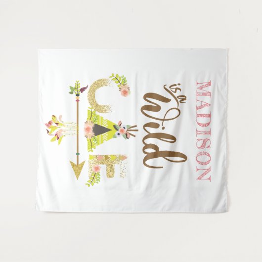 Wild One gepersonaliseerd meisje eerste verjaardag Wandkleed (Voorkant (horizontaal))