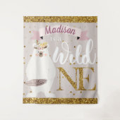 Wild One Gepersonaliseerde Eerste Verjaardag Meisj Wandkleed (Voorkant)