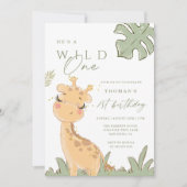 Wild One Giraffe 1st Birthday Uitnodiging (Voorkant)