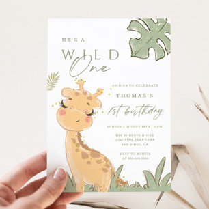 Wild One Giraffe 1st Birthday Uitnodiging