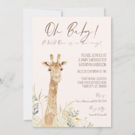 Wild One Giraffe Blush Floral Gender Neutral Baby Kaart